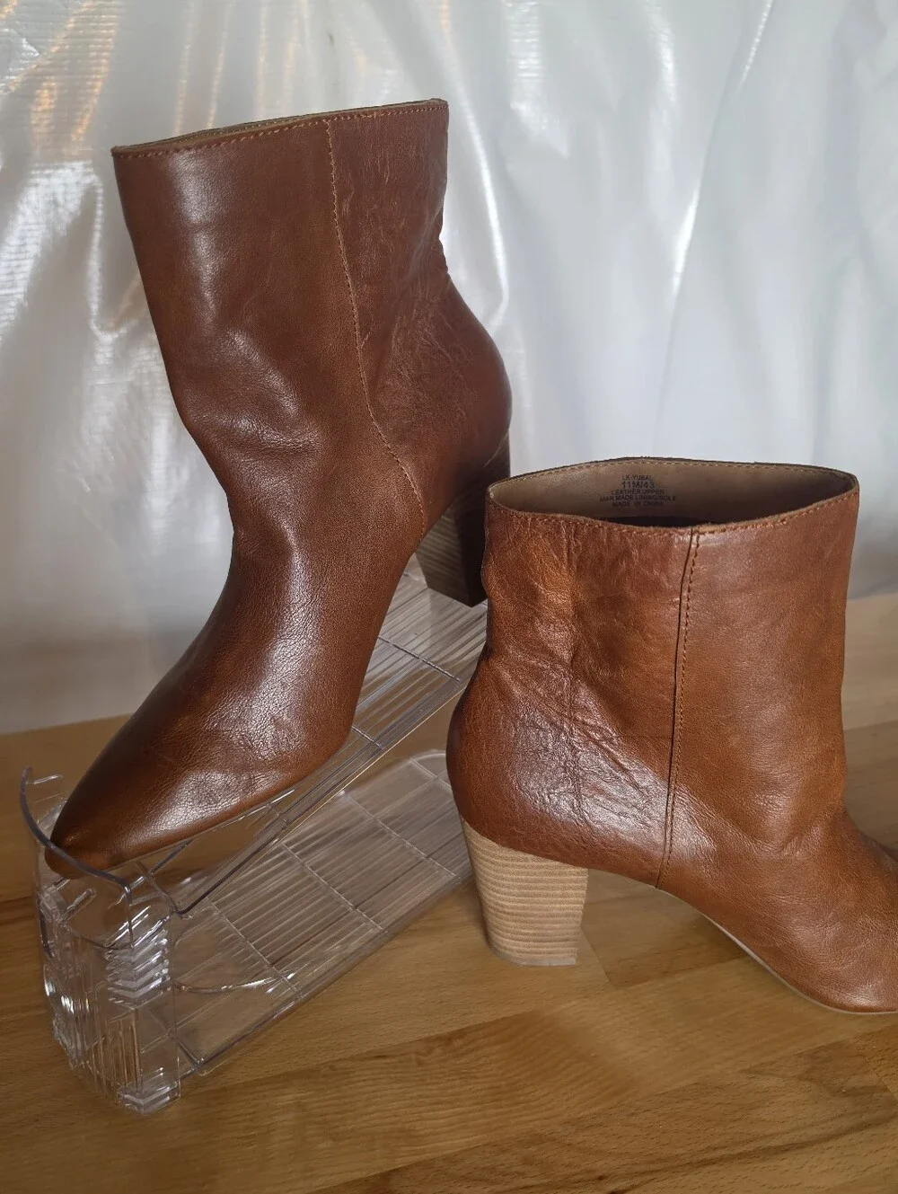 Lucky Brand Yubal Leather Ankle Boots 11M Whiskey Brown Block Heel Boho Western